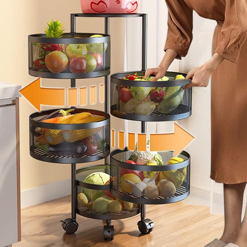 Мијаохи мулти-слој кујна за складирање на кујната, ротирачки корпа за кошарка, зеленчук и овошје решетка за кујна за складирање на кујна