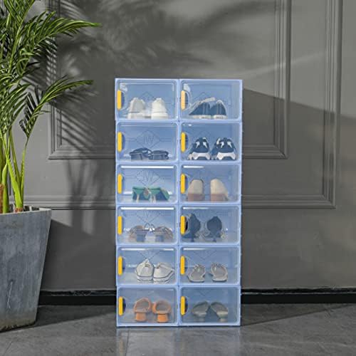 Кутии за складирање на чевли чиста пластична стабилна - 12 пакувања со фиока со голема големина Премиум пластичен стабилен организатор