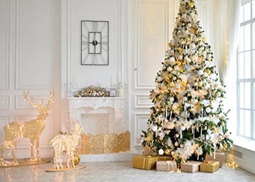 Белеко 10x8ft ткаенина Божиќна празничка фотографија позадина затворен камин ирваси Божиќни дрвја подароци декор позадина за