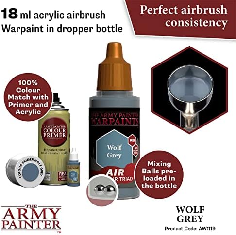 Армискиот сликар Warpaint Air Wolf Grey - акрилна нетоксична силно пигментирана боја заснована на вода за таблети улоги, пансиони и