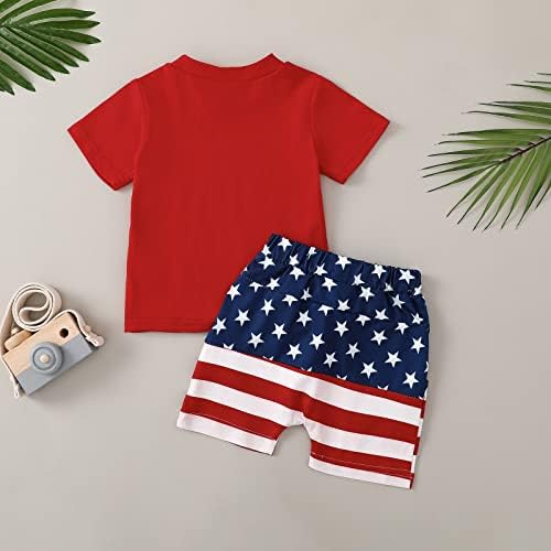 4 -ти јули бебешки момче облека во САД, печатење маица на врвови со шорцеви Дете од четврти јули, сет на летни облеки на новороденчиња