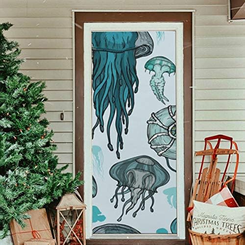 ENEVOTX декор за врата од бања Прекрасно водно суштество медуза за врати за вратите Издржлива ткаенина wallидна врата врата со повеќе големина