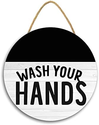 Измијте ги рацете знак за бања, домашен wallиден декор дрвени знаци Рустикален виси wallиден знак за бања, фарма куќа бања за бања