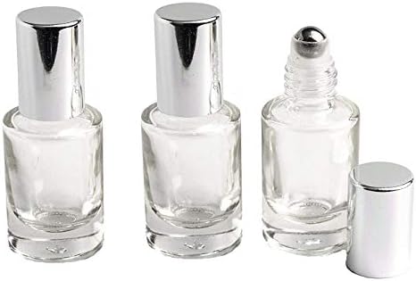 Гранд парфими луксузни цилиндрични стаклени шишиња со стакло, 5 мл чиста стакло 5мл есенцијално масло од шише, злато, сребрени капачиња со