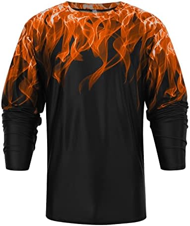 Памучна мешавина од кошула за мажи пламен 3D печатена долга ракав, стилска црна маица