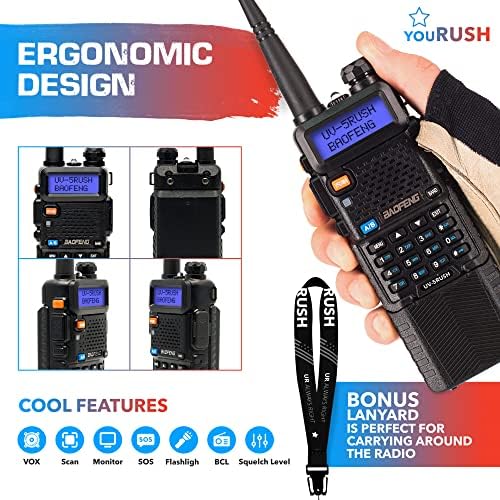 Радио тактички сет на радио „Yuush Ham“ - 2Pack UV -5Rush 8W 2Way радио со 3800mAh и 2800mAh батерии, преклопна тактичка антена,
