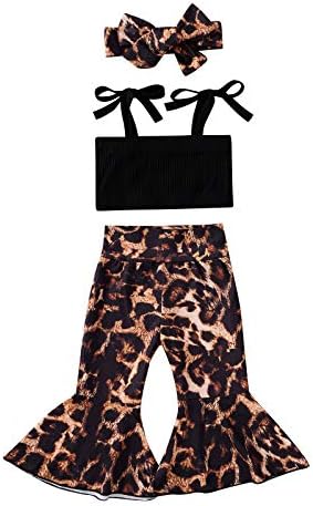 Мобиккин бебе девојче леопард bellвонче на дното облека Облека со ребрести ленти за земјоделски култури и панталони од леопард модна летна облека