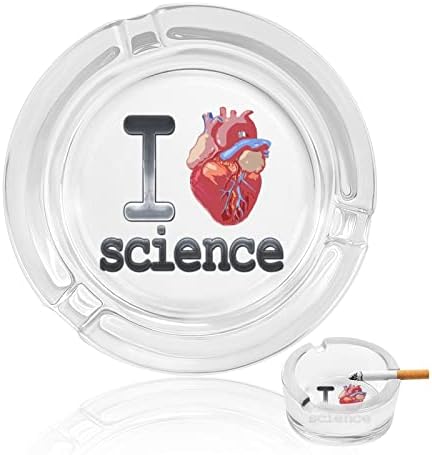 Јас LVOE Science Heart Glass Ashtray Round Cypley Cigrettes Ash Sport Spay Case за внатрешна канцеларија за внатрешни работи
