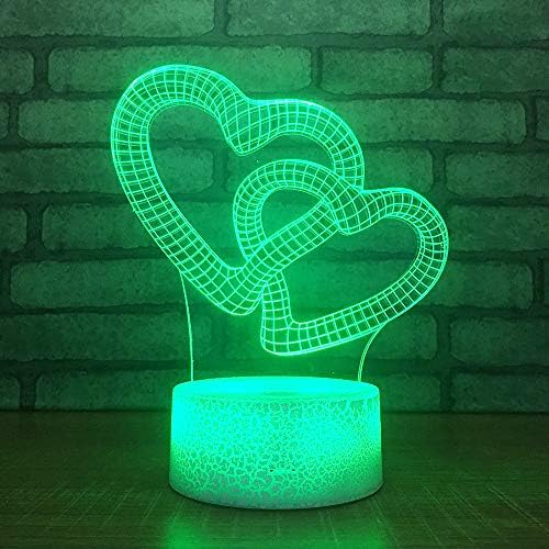 Jinnwell 3D Love Heart Heart Shild Light Lamp илузија ноќна светлина 7 бојата Промена на допир прекинувач Табела за декорација на декорации