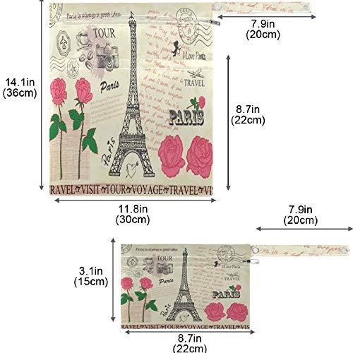 висесани Париз Ајфеловата Кула Розова Роза букви 2 парчиња Влажна Торба со Џебови Со Патент Што Може Да Се Перат Еднократно