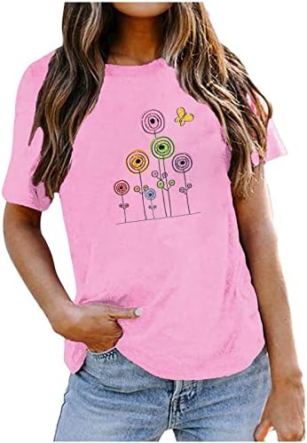 Графички маички жени плус големина лабава обична маица симпатична печатена печатена врата со кратки ракави кошула пулвер блуза