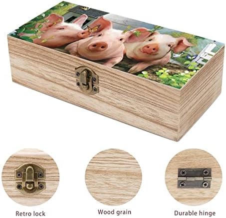 Nudquio три свињи дрвени кутии за организатор за складирање со ретро брава за накит фотографии за да ги чувате декоративни подароци