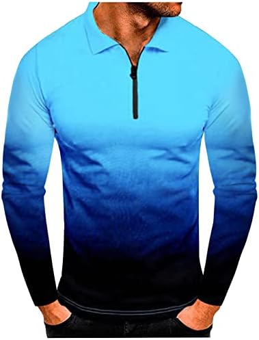 Менс пролет и есенски моден обичен спортски градиент лапел долги ракави кошула врвни преголеми маици за мажи