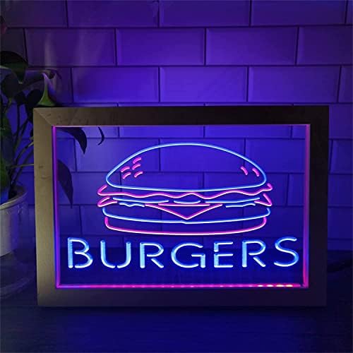 ДВТЕЛ Хамбургери ПРЕДВОДЕНА Неонски Знак, Ресторан Декор Ноќни Светла USB Акрилни Неонски Светла, Маса Светилка Ѕид Виси Прозрачна Табла, 42x32cm