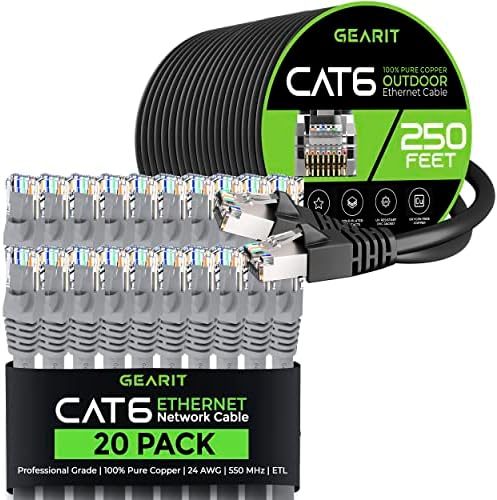 GearIT 20Pack 1ft Cat6 Етернет Кабел &засилувач; 250ft Cat6 Кабел