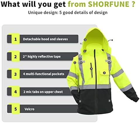 Безбедност на јакна со голема видливост на Shorfune, водоотпорна и ветерна рефлективна јакна за бомбардери