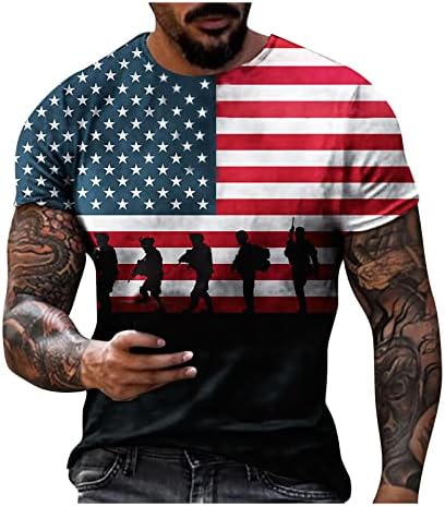 Американско знаме се вклопуваат во модерната маица со маички со маици со копчиња плус големина кошули со екипаж полиестер кул независност