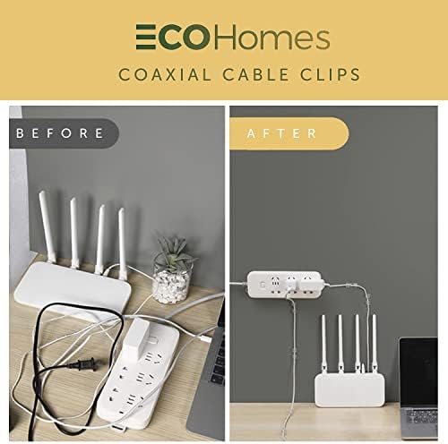 Ecohomes 50 парчиња Coax Cable Wire Wire Clips Clips, Coaxial & Ethernet кабелски клипови - затворено и отворено стапче на лепило за продолжување