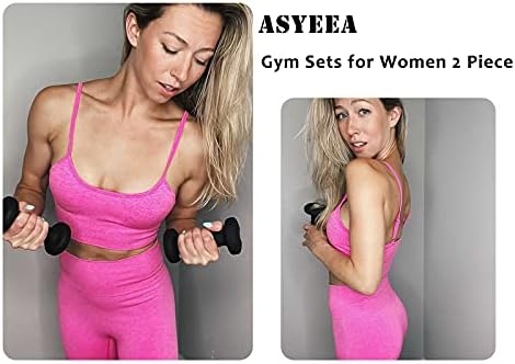 Беспрекорни сетови за вежбање за жени 2 парчиња облека со високи половини од јога, прилагодлив спортски градник и велосипед краток сет