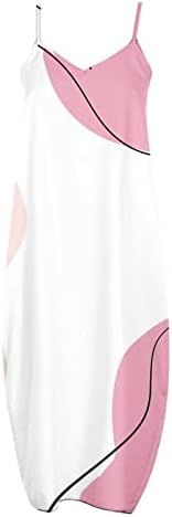 Lutенски летни фустани 2023 Обични боемски шема Печати V вратот Спагети каиш џеб макси плажа фустани