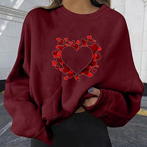 Преголеми џемпери за жени слатки срцеви графички екипи на екипажот удобна облека пролетна мода 2023 врвот на долги ракави