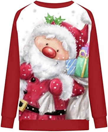 Womenените грда Божиќна маичка Раглан Долга ракав Обичен симпатичен графички кошула Смешно печатено пулвер џемпер врвови