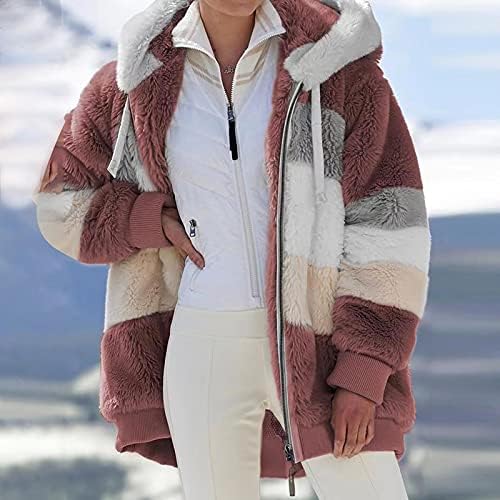 Зимски палта на врвови за жени со долги ракави меки јакни Шерпа обложени качулки со џебови патент преголема јакна