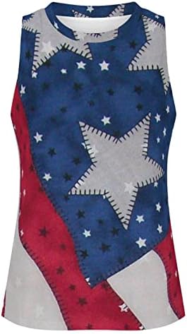 Lutlesенски летни маици без ракави, женски американски резервоар за знаме на 4 -ти јули маички во САД Обични starsвезди и кошули со ленти