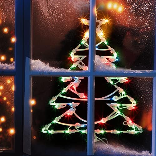 Twinkle Star 2 Пакет Божиќни прозорец силуета светла, осветлена Дедо Мраз и Божиќно дрво Двокреветни украси со 100 брои блескаво
