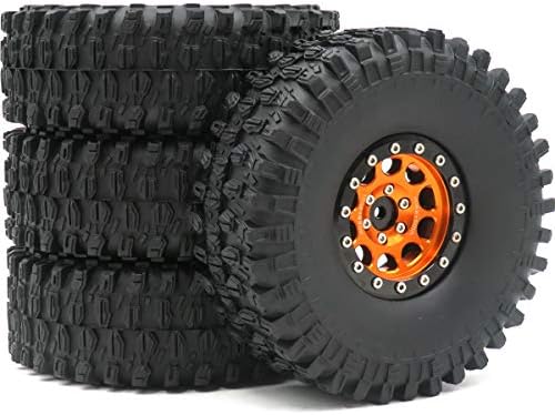 Hobbysoul RC висина 4,72 '' / 120mm гуми гумени гуми монтирани алуминиум 1,9 тркала од бејдлок портокалово црно вклопување за 1/10 RC Mud
