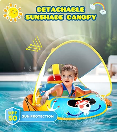 2x задебелен базен лебди деца со пиштол за вода, UPF50+ прилагодлива крошна надувување пиратски брод во форма на дете во форма на дете,