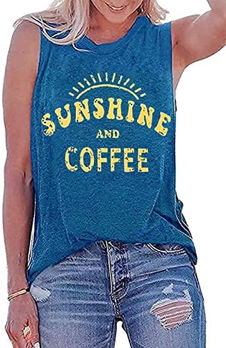 Умсуху сонце и кафе -резервоар за летни графички резервоар за жени без ракави графички резервоар врвови маички кошули