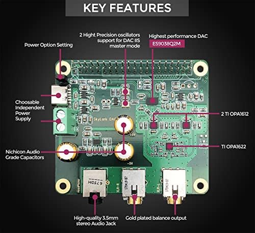 Raspberry Pi Hifi DAC Pro Hat ES9038Q2M аудио картичка PCM DSD без загуба со висока резолуција дигитален до-аналоген конвертор за конвертор