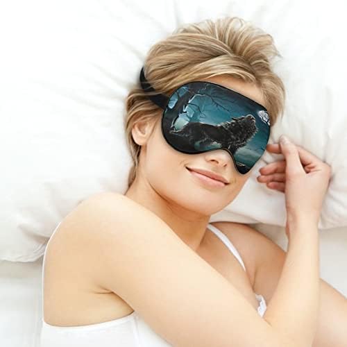 Магична ноќ завивачка месечина волк заслепена маска за спиење ноќно сенка покритие за прилагодување на очите со смешна графика за жени мажи со