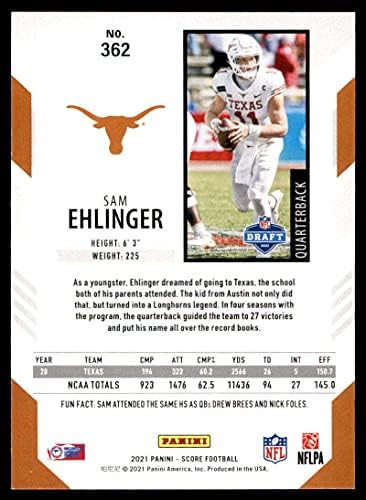 2021 Резултат #362 Сем Ехлингер РЦ дебитант Тексас Лонгхорнс НФЛ Фудбалска трговска картичка