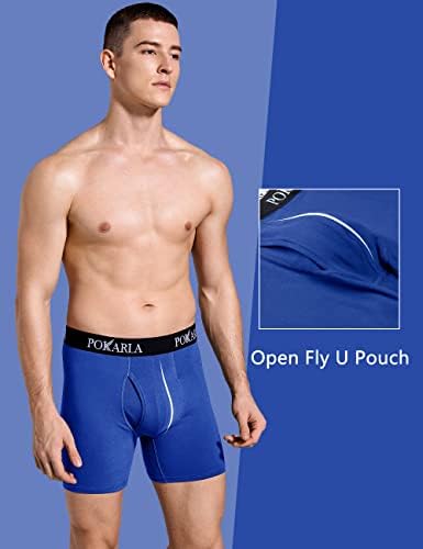 Pokarla Mens Streatch Boxer Boxer Brists Soft Cotton Open Open Fly Bless Tage Laul Leater Редовна нога