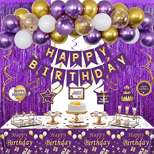 Виолетова роденденски украси за жени Декорации за роденденска забава Среќни роденденски плочи и салфетки Поставете декор за забава за годишнината