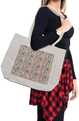 Геометриска торба за купување на Амбесон, мешана мозаик живописна природа инспирирана од девојки хипи дизајн на контраст, еколошка торба за