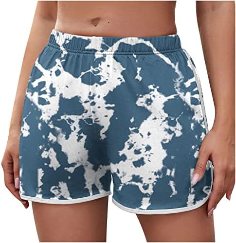 Женски удобни шорцеви за влечење летни високи половини лабави атлетски шорцеви ретро печатење проточни шорцеви на плажа со џебови