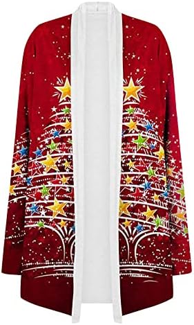 Грдите Божиќни џемпери за жени 2022 плус големина обична мода есен зимски кардиган со долг ракав отворен фронт, смешни Божиќни кошули, графички