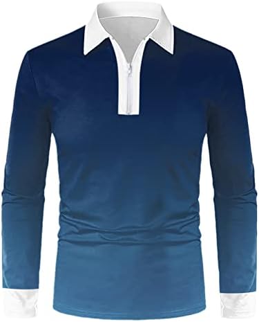 XXBR машки 1/4 поштенски кошули, есенски зимски долг ракав улица ретро градиент на голф врвови за секојдневен дизајнер на мускули