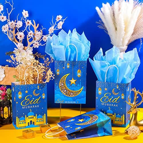 16 Поставува Еид Мубарак Подарок Кеси Со Ткиво Хартија, Рамазан Добрите Кеси За Рамазан Партија Материјали Корист