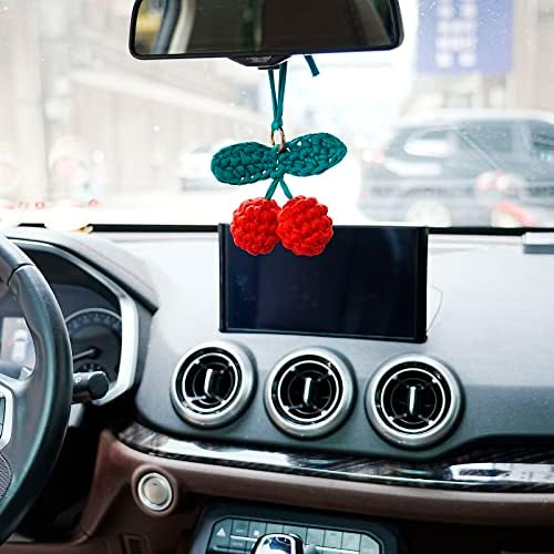 Амиоро рачен плетен приврзок од цреша виси украс за додатоци за ретровизори на задниот поглед на автомобилот