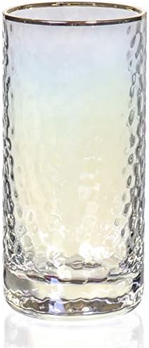 Црвениот Копродукции. 10 fl oz Иридентни Цилиндар Чаши За Пиење Во собата на 4 Со Златен Раб
