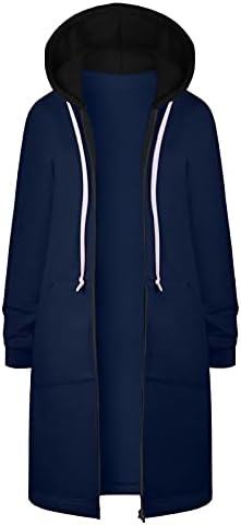 Zенски топла џебна надворешна облека за џеб отворени дуксери за џемпери долга цврста боја палто јакна каузална модна врвна руно патент нагоре