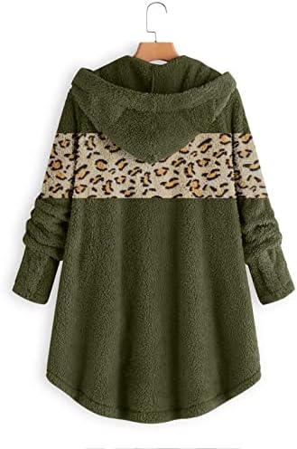 Зимски палта на базисин за жени јакна жени пуловер худи леопард печатено крпеница мачка уво преголема надворешна облека