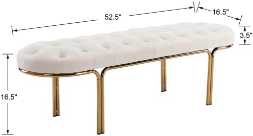 Елсон модерна кадифена влезна клупа тапацирана клупа за спални соби, кој се наоѓа крај на клупата за кревет, отоман со златни нозе и постепено