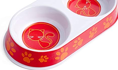 Petface Malamine Double Cat Food and Water Bowl, портокалова, црвена боја