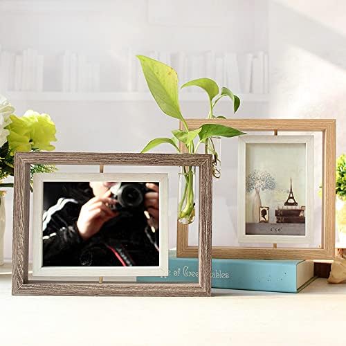 Xzjmy Дрвена двострана ротирачка рамка за фотографии, 4 x6 креативна рамка за фотографии, рамка за слика со растителни вазни комбо-за семејство,
