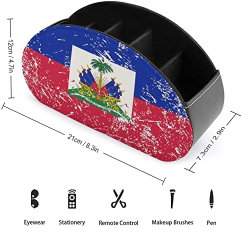 Држач за далечински управувач со ретро знаме на Хаити со 5 оддели за складирање на канцелариски садови за десктоп